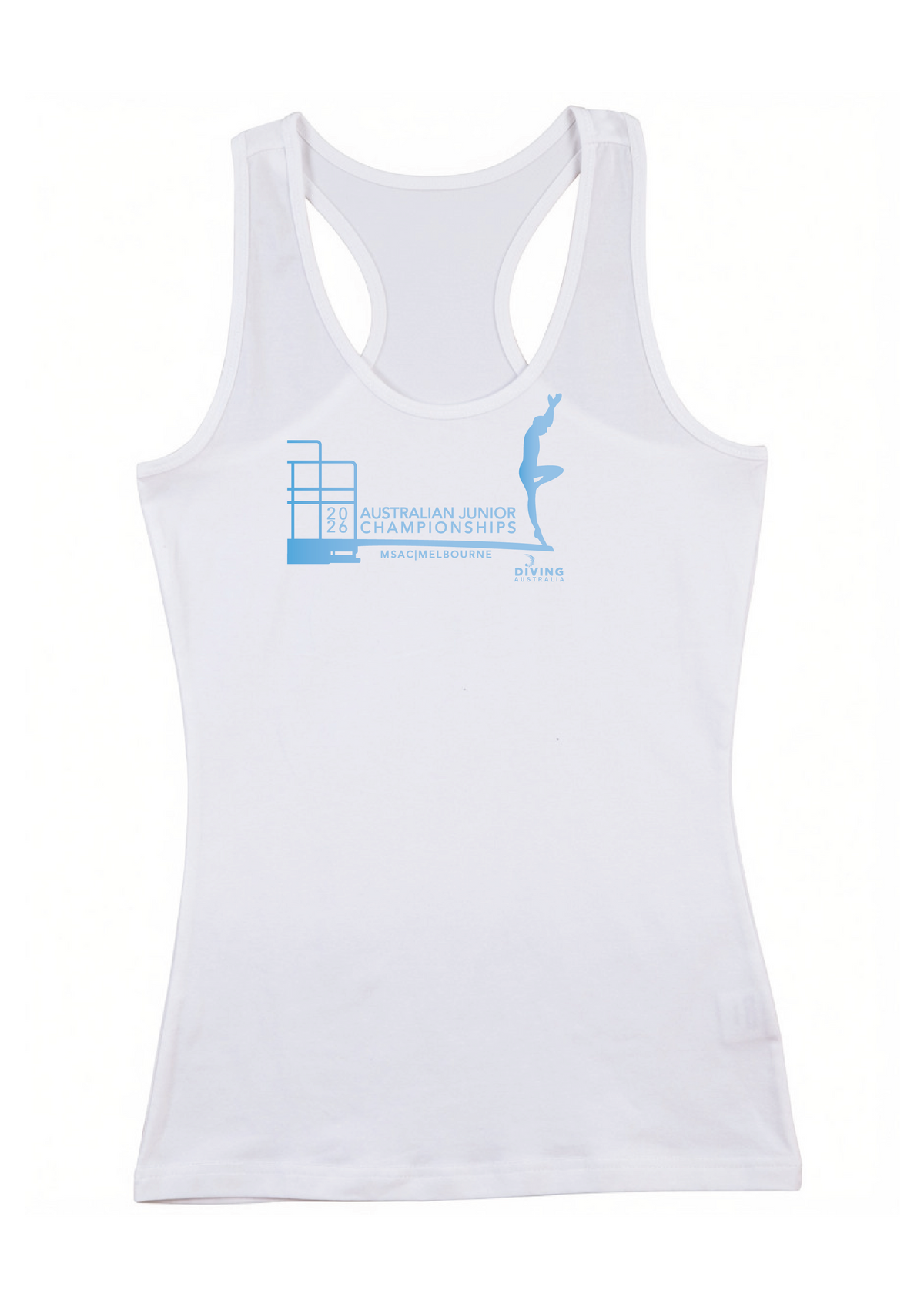 2026 AUSTRALIAN JUNIOR DIVING CHAMPIONSHIP TANK KIDS , WOMENS, UNISEX- WHITE