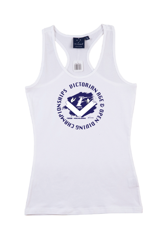 2025 Victorian Open & Age Championship T-back tank Womens/Teens - White