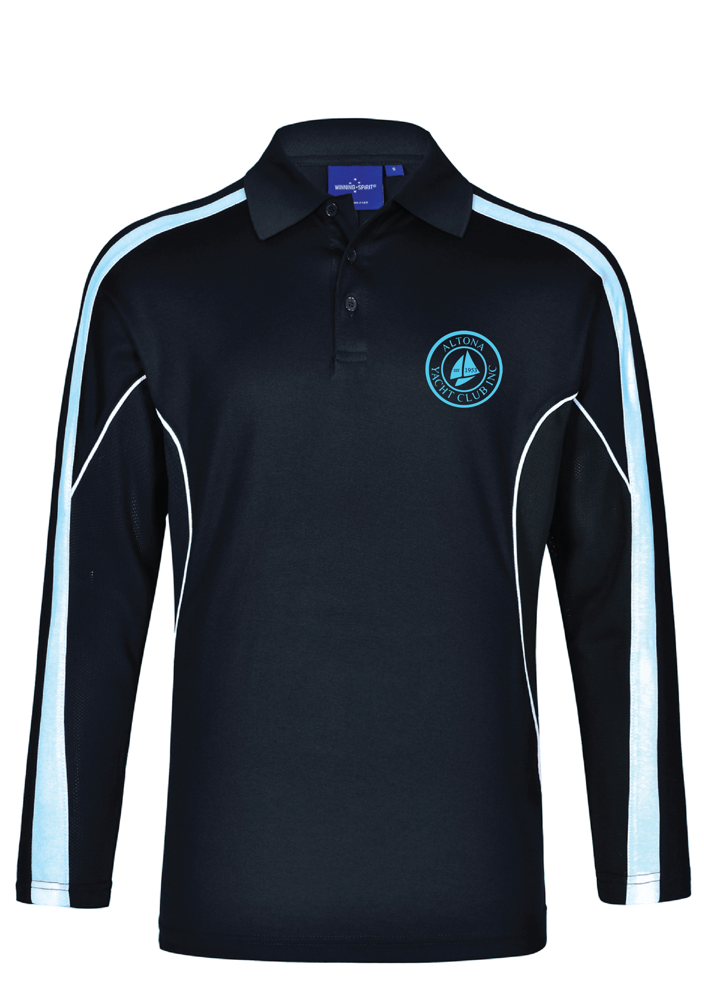 ALTONA YACHT CLUB LONG SLEEVE POLO TOP - NAVY/BLUE