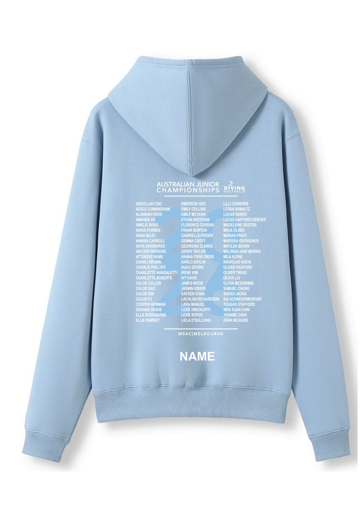 2026 AUSTRALIAN JUNIOR DIVING CHAMPIONSHIP HOODIE - PALE BLUE