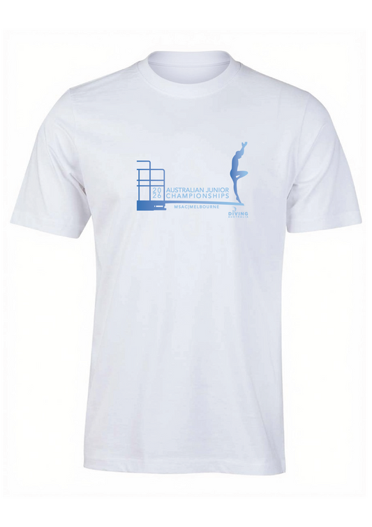 2026 AUSTRALIAN JUNIOR DIVING CHAMPIONSHIPS SHORT SLEEVE TEE - WHITE