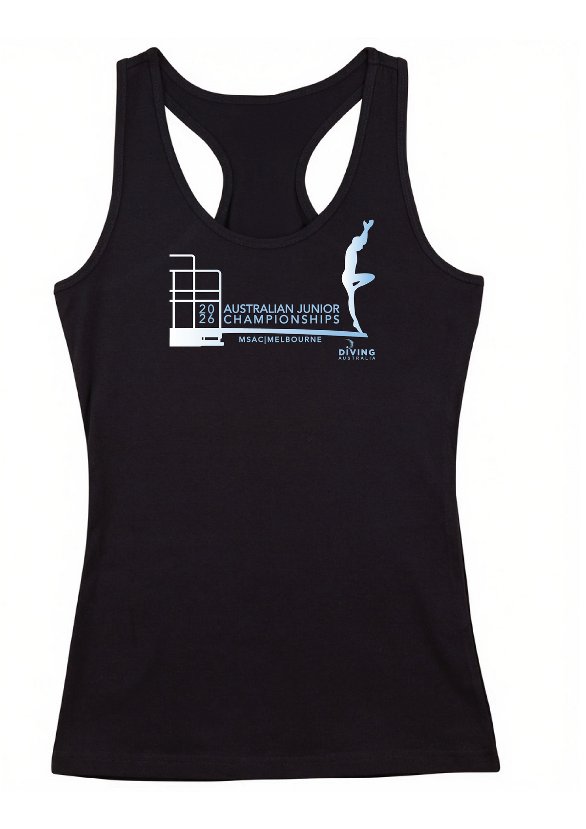 2026 AUSTRALIAN JUNIOR DIVING CHAMPIONSHIP TANK KIDS , WOMENS, UNISEX- BLACK