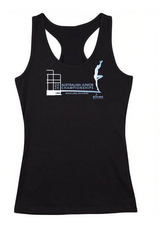2026 AUSTRALIAN JUNIOR DIVING CHAMPIONSHIP TANK KIDS , WOMENS, UNISEX- BLACK