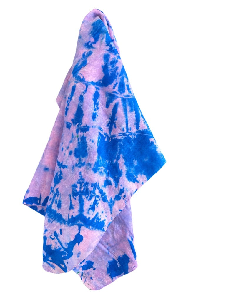 TIE DYE CHAMOIS LARGE 66cm  X 43cm- PINK WITH BLUE WASH